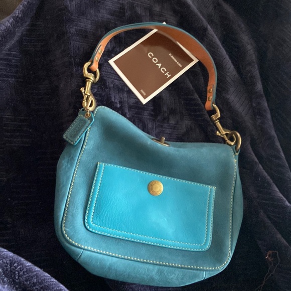 Never used Teal Suede Coach handbag. - Picture 1 of 10